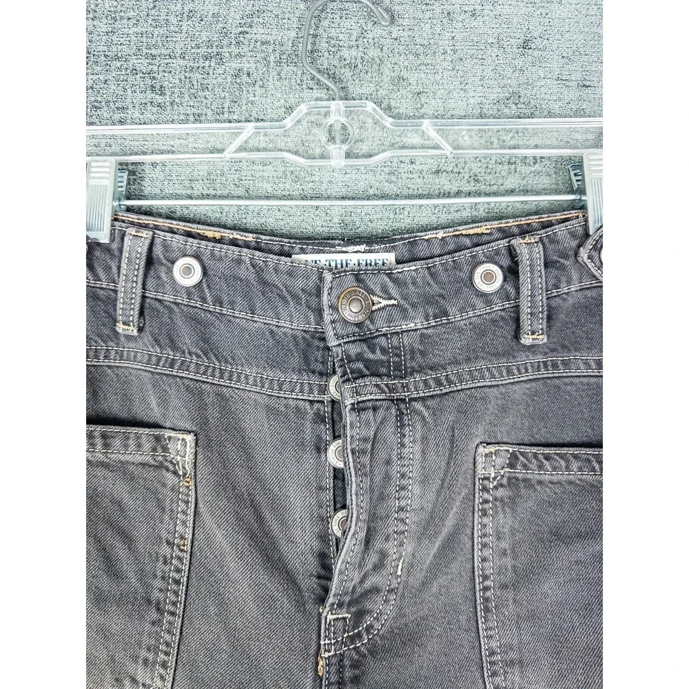 We The Free Palmer Wide Leg Jeans Womens 30 Black Faded Button‎ Fly Patch Boho